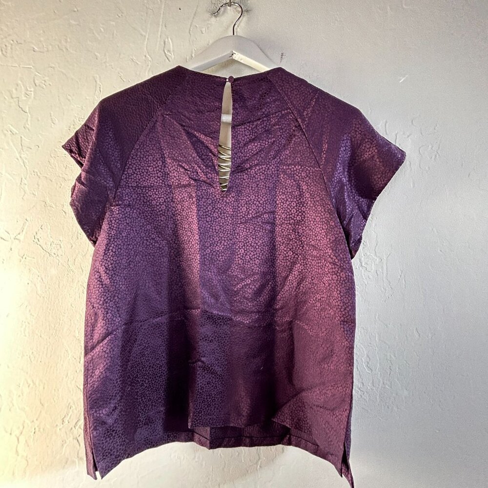 3.1 Phillip Lim Womens Wool Silk Short Sleeve Top Metallic Neck Size 6 Purple - Picture 2 of 9